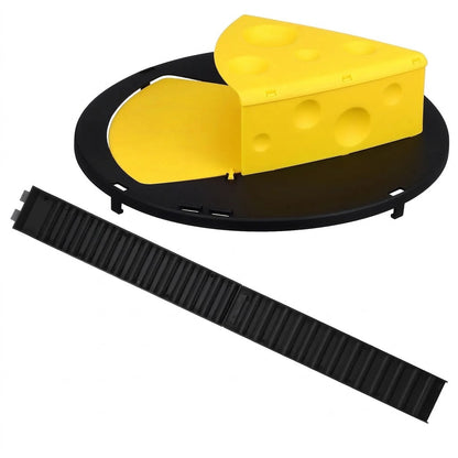 The lid on its own with the yellow plate and cheese wedge, and the two-piece ramp clicked together